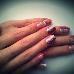 Red and white French manicure photo