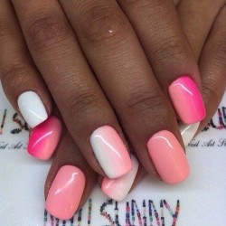 Peach and white nails photo