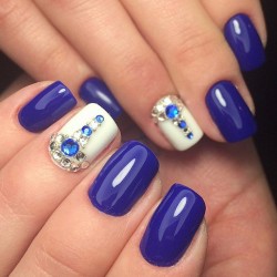 Blue nails with rhinestones photo