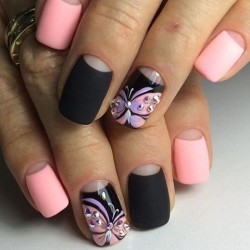Matte nails with glossy pattern photo