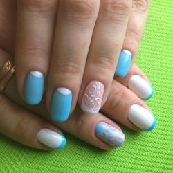 Blue and white french nails photo