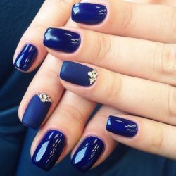 Blue nails with rhinestones photo