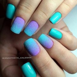 Turquoise and purple nails photo