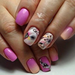 Pink nails with stones photo