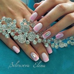 Wedding nails with rhinestones photo