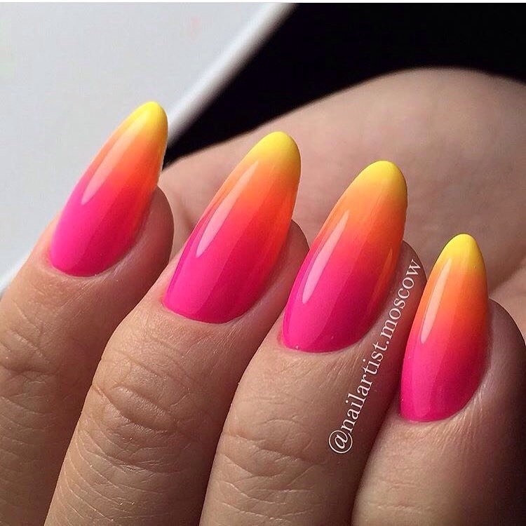 Pink and orange nails.