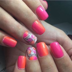 Pink nails with flowers photo