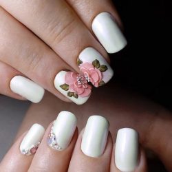 Beautiful white polish nails photo