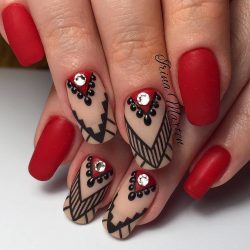 Red and beige nails photo