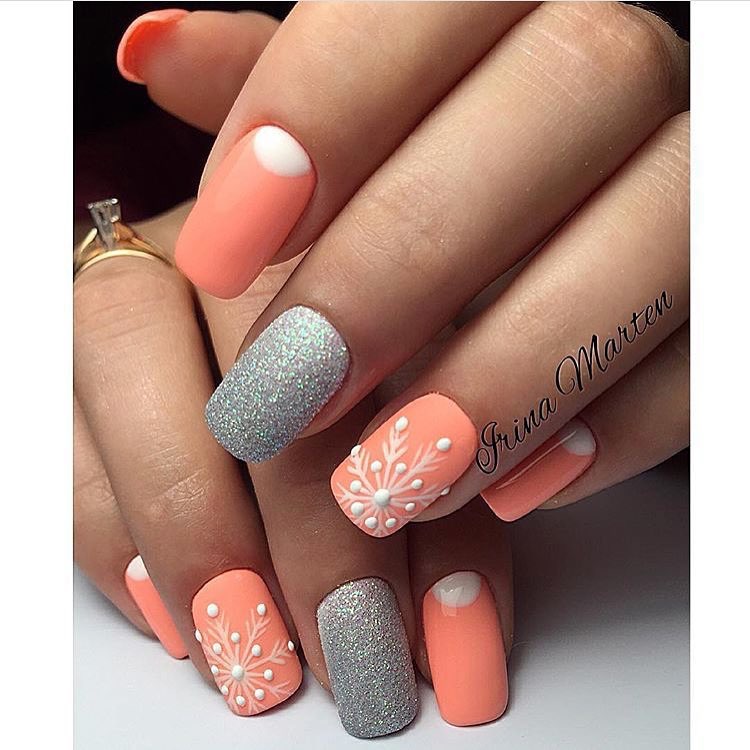 grey and peach nail designs