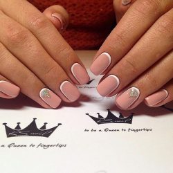 Beige nails with rhinestones photo