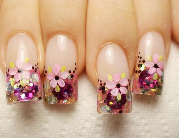 French manicure with flowers