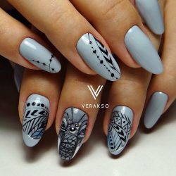 Blue nails with a picture photo