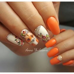 Orange and white nails photo