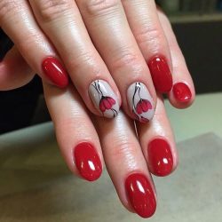 Nails with red flowers photo