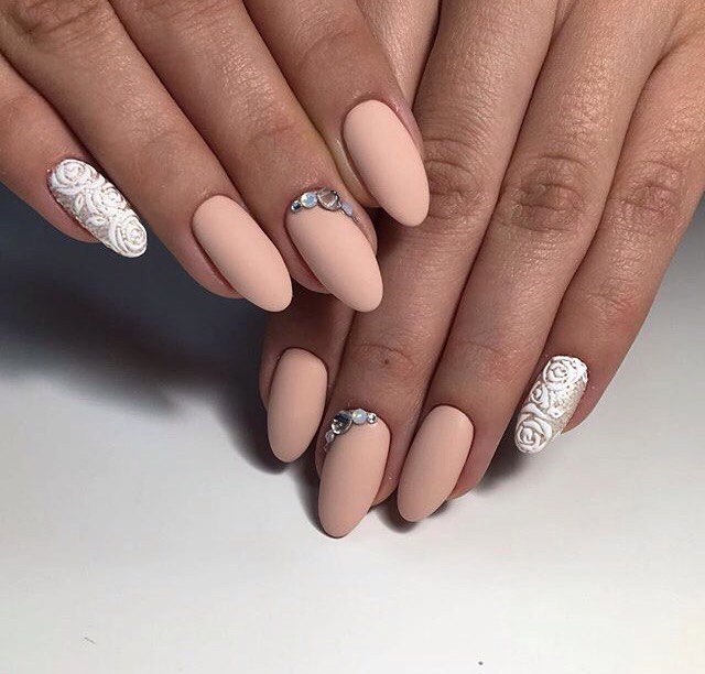 Peach and white nails