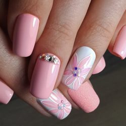 Pink nails with rhinestones photo