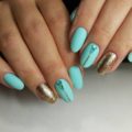 Turquoise nails with sparkles