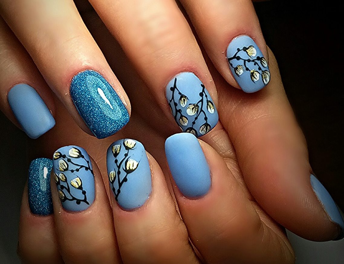 metallic blue nail art