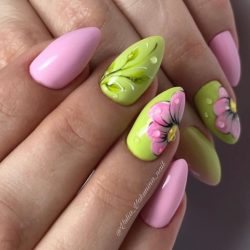 Pink and lime green nails photo
