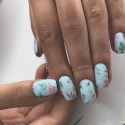 Blue nails with a picture photo