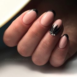 French manicure with rhinestones photo