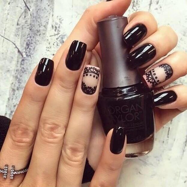 Black nails with a picture