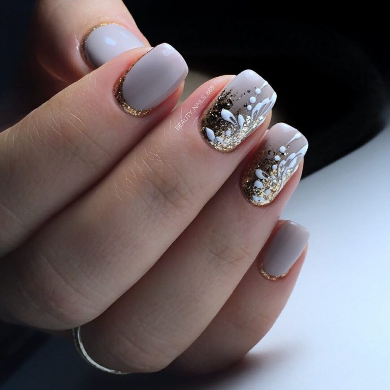 Nails with golden glitter