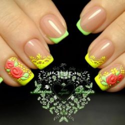 French manicure with flowers photo